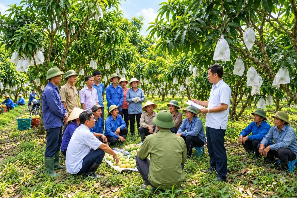Tập huấn kỹ thuật canh tác VietGAP và bao trái tại vườn