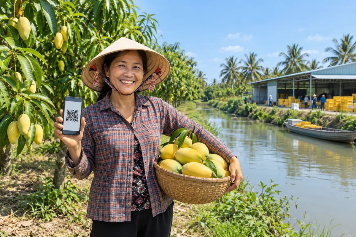 Nông dân thu hoạch dứa tại vùng trồng với thông tin truy xuất nguồn gốc